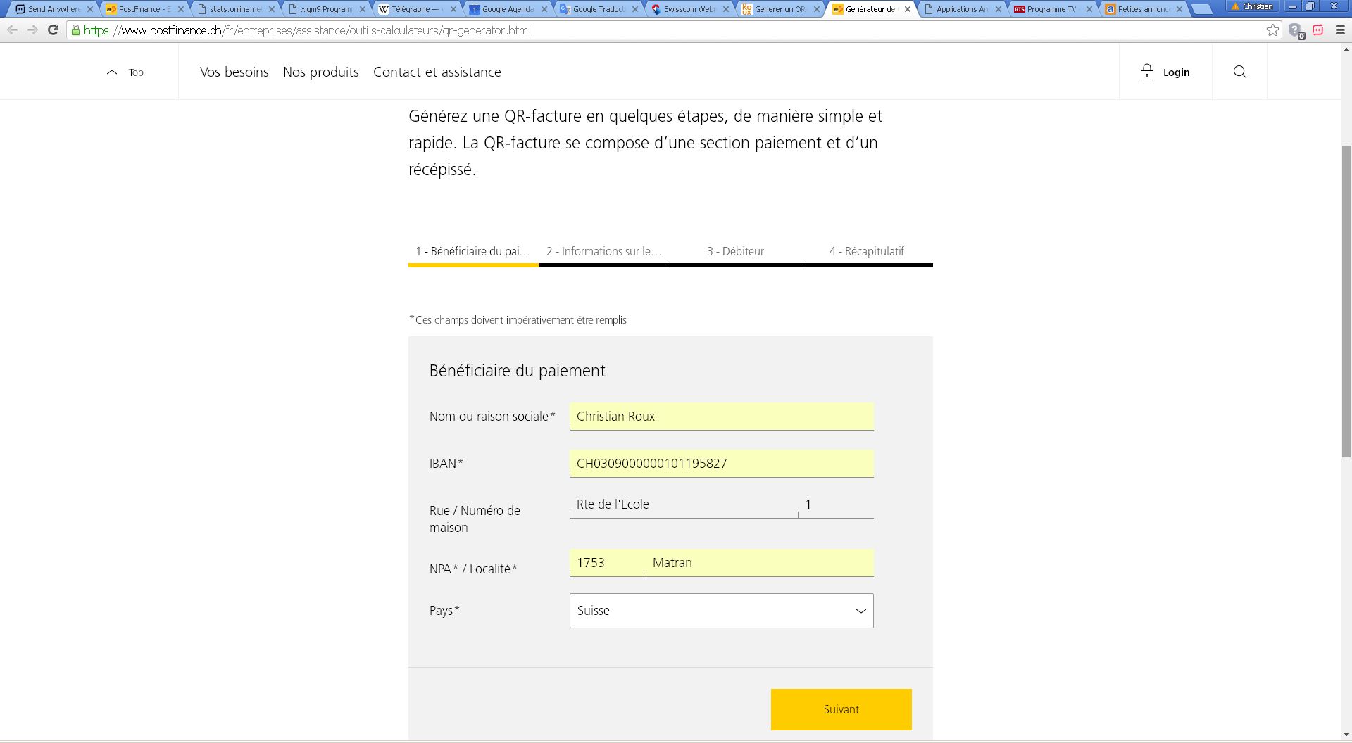 Generer un qr code de postfinance en lien avec excelgestion